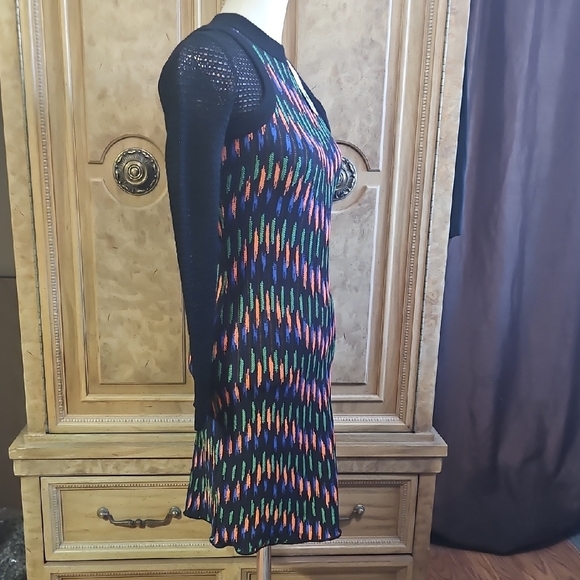 Missoni Vibrant Knit Patterned Dress with Black Textured Sleeves New Size 36 (0) - Picture 3 of 14